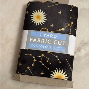 Celestial Sun and Stars Black Cotton Fabric